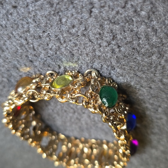 Vintage Gold Tone Ornate Bracelet with Multicolor Stones VGUC - Picture 14 of 14